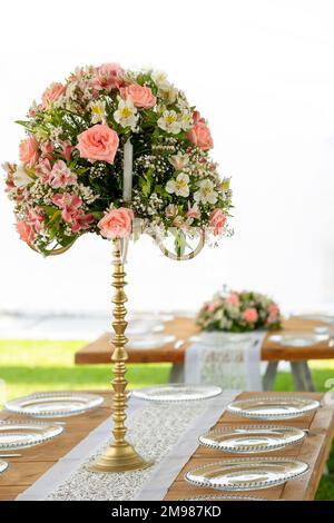Vertical image of a table flower arrangement Stock Photo