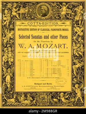 Music cover, W A Mozart Selected Sonatas and other Pieces for the pianoforte, Cotta Edition. Stock Photo