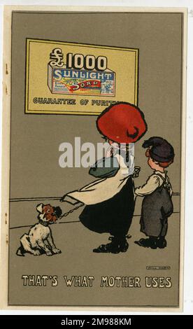 Sunlight Soap advertising insert -- two children and a dog.  That's What Mother Uses. Stock Photo