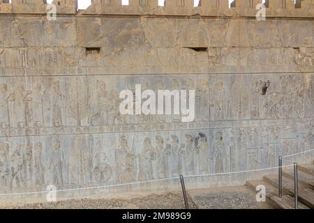 Bas reliefs at Apadana palace in the ancient Persepolis, Iran Stock ...