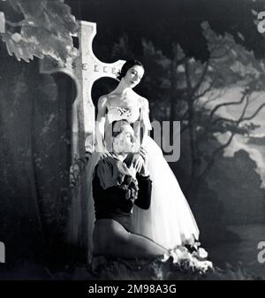 British ballet's most famous partnership at that time -- Margot Fonteyn (1919-1991) and Robert Helpmann (1909-1986) on stage at Sadlers Wells, London, in a production of Giselle. Stock Photo