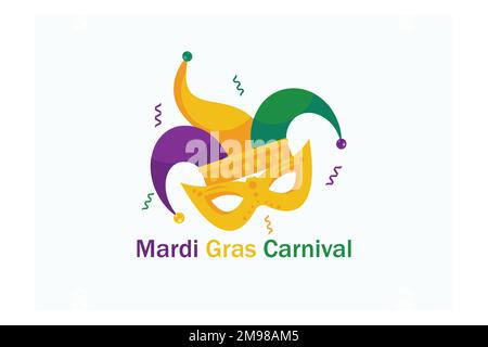 harlequin hat mask mardi gras carnival icon image, flat vector modern illustration Stock Vector