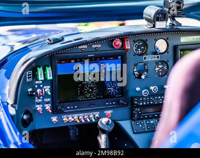 Closeup view of plane control pannel Stock Photo