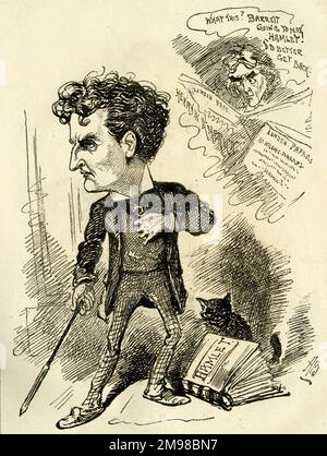 Wilson Barrett (William Henry Barrett; 1846-1904), actor, theatre manager and playwright -- More Study!  Seen here preparing to play Hamlet, to the consernation of Henry Irving, who thinks he'd better get back from his American tour. Stock Photo