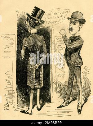 Cartoon, A new man in Oldacre's part.  A reference to a three-act comedy entitled The Candidate, at the Criterion Theatre, London, with the lead part of Lord Oldacre played by the actor and theatre manager Charles Wyndham (1837-1919). Stock Photo