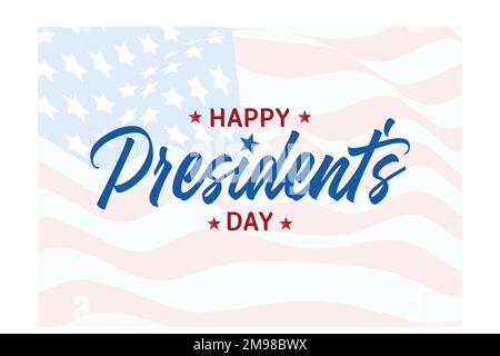 Happy Presidents day in United States text concept with American flag. Washington's Birthday. Federal holiday in America. Celebrated in February, flat Stock Vector