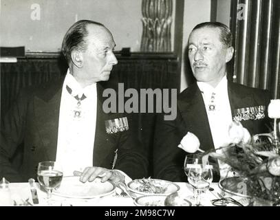 Air Marshal Sir Cyril Newall Newall, Chief of Air Staff, right, and Paymaster Rear Admiral Sir Bertram Allen at the Services? Canteen Dinner at the Caf‚ Royal, London, February 1937. Stock Photo