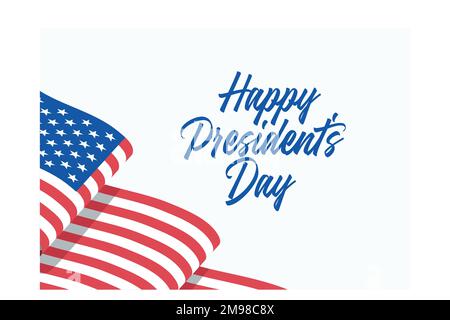 Happy Presidents Day celebrate banner with waving United States national flag and hand lettering holiday greetings, flat vector modern illustration Stock Vector