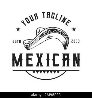 Vintage Retro Vector Sombrero Mexican Hat,Label Logo Design Emblem, Simple Vector Stock Vector
