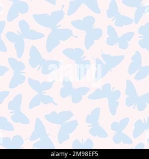 Pattern of blue butterflies on a milky background in a flat style for printing and decoration. Vector illustration. Stock Vector