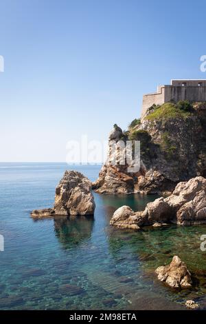 Fort Lovrijenac positioned on a high cliff, located in Dubrovnik, Croatia, Europe. Stock Photo