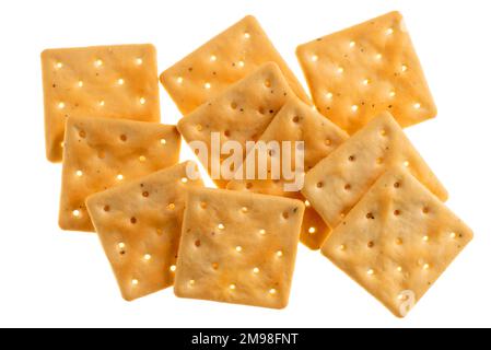stack of square crackers scattered and isolated on white, clipping path includedincluted Stock Photo