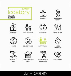 Charity and donations - line design style icons set Stock Vector