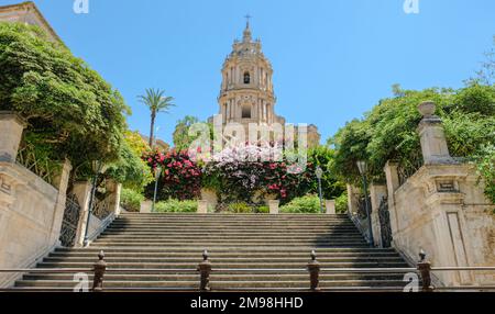 Modica, Sicily. From the street, view of the stairs leading to the Cathedral of Saint George. Stock Photo