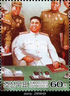 2011 North Korea stamp. 100th birthday of Kim Il Sung. Great victory Stock Photo