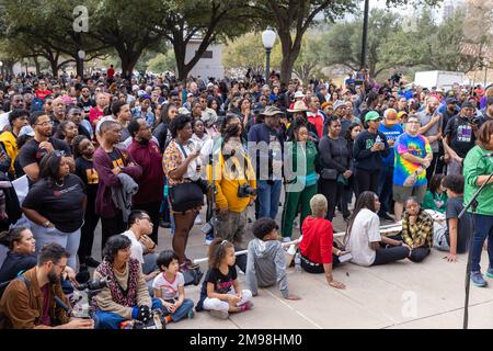 Austin, USA. 16th Jan, 2023. The Austin Heritage Council hosts its annual MLK Community March in Austin, Texas on January 16, 2023. The community march returned from a three year hiatus due to the pandemic. (Photo by Stephanie Tacy/Sipa USA) Credit: Sipa USA/Alamy Live News Stock Photo