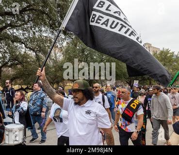 Austin, USA. 16th Jan, 2023. The Austin Heritage Council hosts its annual MLK Community March in Austin, Texas on January 16, 2023. The community march returned from a three year hiatus due to the pandemic. (Photo by Stephanie Tacy/Sipa USA) Credit: Sipa USA/Alamy Live News Stock Photo