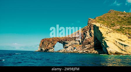 Aeolian Islands, Sicily. The natural arch of Punta Perciato, at Salina island. Stock Photo