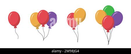 Bunch of balloons party symbol flying decoration balloons vector icon set Stock Vector