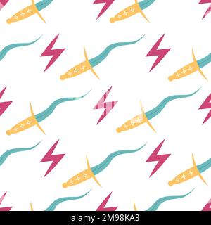 Witches school of magical objects seamless pattern in flat style. zipper, knife Stock Vector