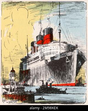 RMS Queen Mary, Cunard Line cruise ship. Stock Photo