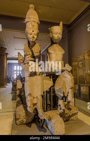 CAIRO, EGYPT - JANUARY 27, 2019: Sculpture of the goddess Mut and god Amun in the Egyptian Museum in Cairo, Egypt Stock Photo