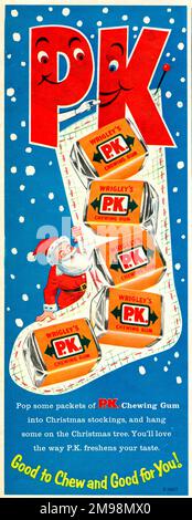 Christmas advertisement, Wrigley's PK Chewing Gum -- good to chew and good for you! Stock Photo