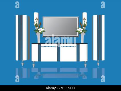 Realistic mirrors. 3D round and rectangular reflective surfaces. Modern or classic and decorative vintage frames. Framework with light bulbs. Vector i Stock Vector