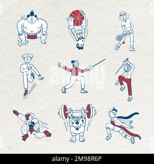 Athletes doodle character collection vector Stock Vector
