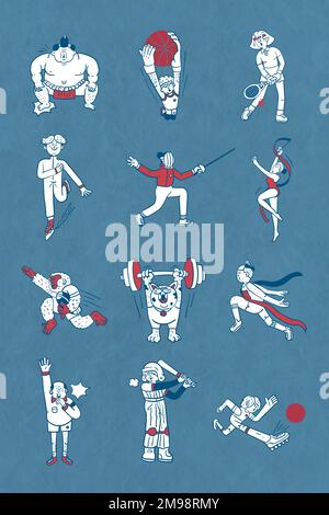 Athletes doodle character collection vector Stock Vector