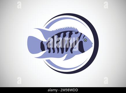 Cichlid Fish in a circle. Fish logo design template. Seafood restaurant shop Logotype concept icon. Stock Vector