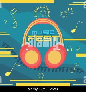 COlored music fest background Headphones and musical notes Vector Stock Vector