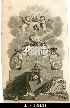 Title page illustration, Memoirs of the Princess Charlotte of Saxe Coburg, by Robert Huish. Stock Photo