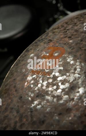 Mike Johnston's drum kit photographed at The Egg, Bath. Stock Photo