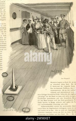 Passengers playing a quoits ring game on the deck of a cruise ship. Stock Photo