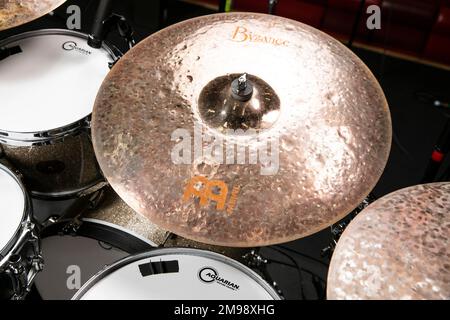 Mike Johnston's drum kit photographed at The Egg, Bath. Stock Photo