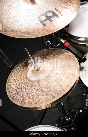 Mike Johnston's drum kit photographed at The Egg, Bath. Stock Photo