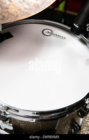 Mike Johnston's drum kit photographed at The Egg, Bath. Stock Photo