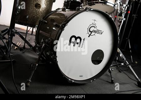 Mike Johnston's drum kit photographed at The Egg, Bath. Stock Photo