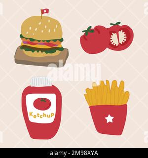 Cute food doodle sticker set  vector Stock Vector
