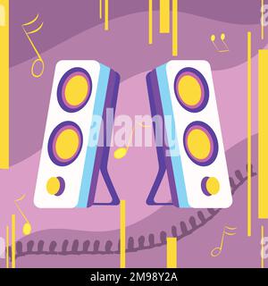 Vintage colored music background with a pair of speakers Vector Stock Vector