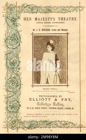 Advert for Elliott and Fry, photographers -- Madame Pertoldi, Royal Alhambra Theatre, London, Charles Morton, Manager.