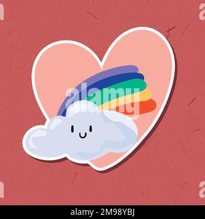 Cute rainbow over the cloud sticker design element vector Stock Vector