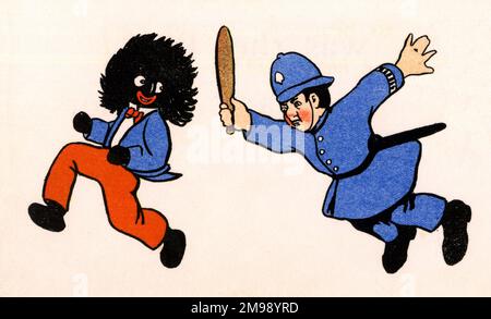 Amy's Wonderful At Home - Policeman chasing Golly. Stock Photo