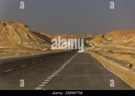 Highway in the Western Desert, Egypt Stock Photo