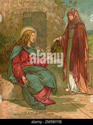 Biblical Tales by John Lawson, Jesus and the woman at the well. Stock Photo