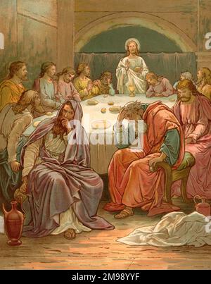 Biblical Tales by John Lawson, Jesus at the Last Supper. Stock Photo