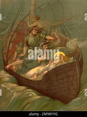 Biblical Tales by John Lawson, Jesus asleep in the storm. Stock Photo