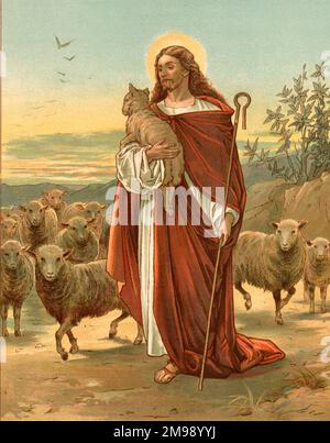 Biblical Tales by John Lawson, Jesus the Good Shepherd. Stock Photo