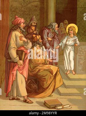 Biblical Tales by John Lawson, Jesus in the Temple. Stock Photo